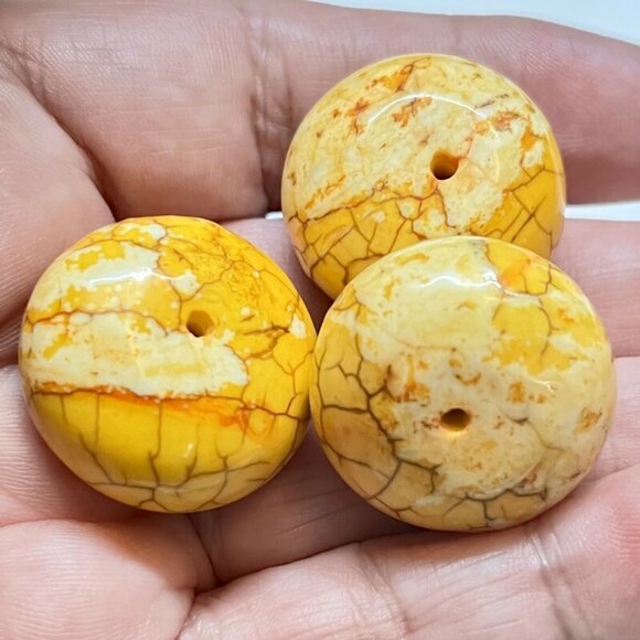As Low As $2 Very Large Yellow Howlite Rondelles 25mm x 15mm (3) - Picture 1 of 3